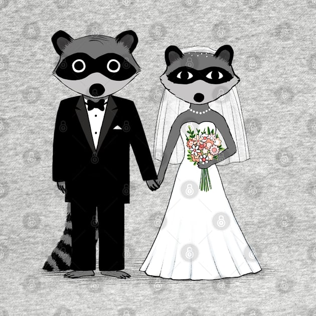 Raccoons Wedding | Cute Newlywed Bride and Groom by Coffee Squirrel